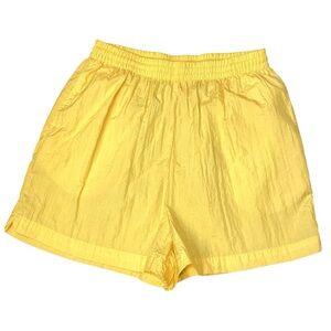 Vintage‎ 90s Kathy Ireland Bright Yellow Crinkly Nylon Shorts High Rise Large